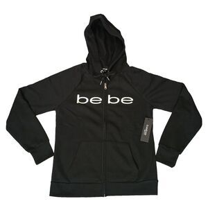 Bebe Sport Hoodie Black Sweatshirt Womens‎ Logo Casual Full Front Zipper Size M